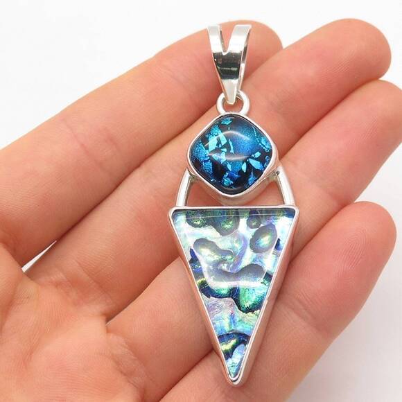 Other - 925 Sterling Silver Vintage Reu Roman Glass Pendant